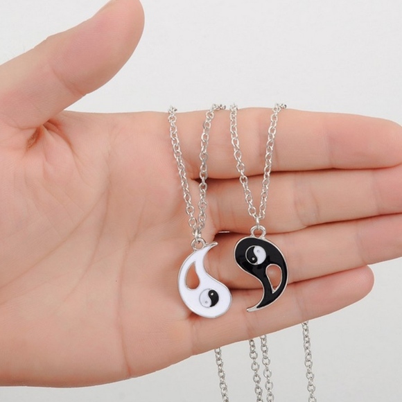 Yin Yang Black & White Friendship Necklace 2pc Set - Picture 1 of 8